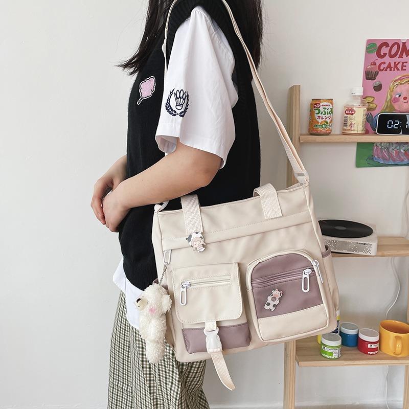 Ulzzng college style antique sense of art and art versatile girl student contrasting color large capacity shoulder bag
