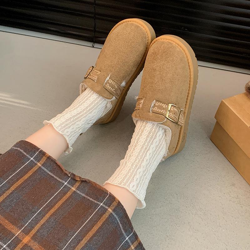 2025 NEW Women's Hot Sale Warm and Comfortable Thickened Fleece Lined Warm Cotton Shoes Round Toe Flat Heel Leisure Shoes