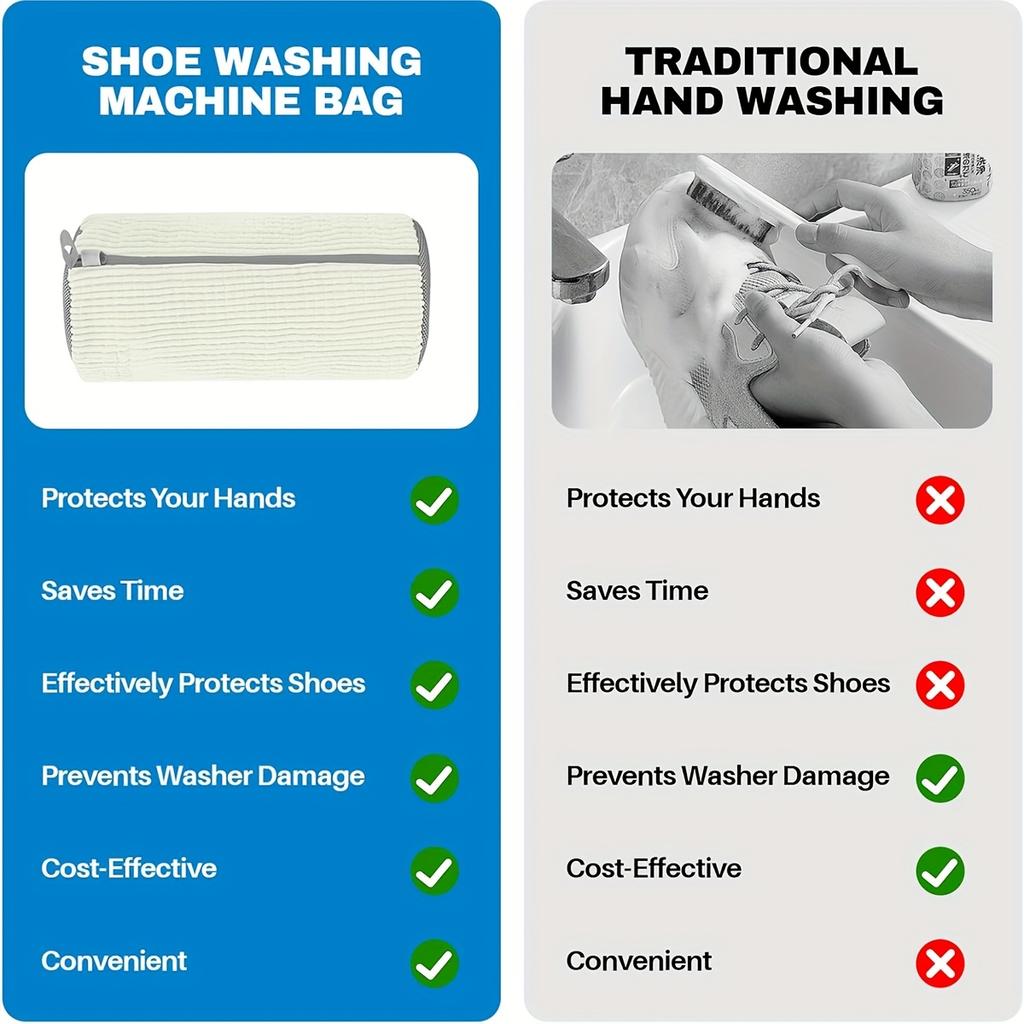 1pc Fluffy Fiber 360° Shoe Washing Bag - Reusable, Machine-Washable, Zipper Closure, Fade-Resistant for Sneakers & Footwear