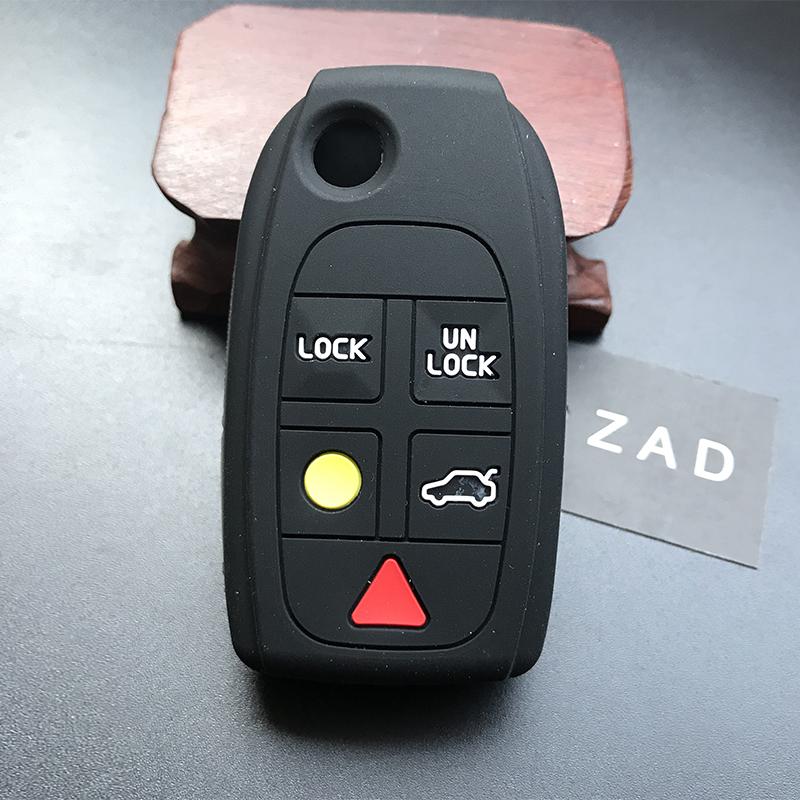 ZAD Silikonkautschuk Auto Schlüsselhülle Abdeckung Halter Schutz Set für Volvo S80 S60 V70 XC70 XC90 D05 Klapp Flip 5 Tasten Fernbedienung Schlüssel