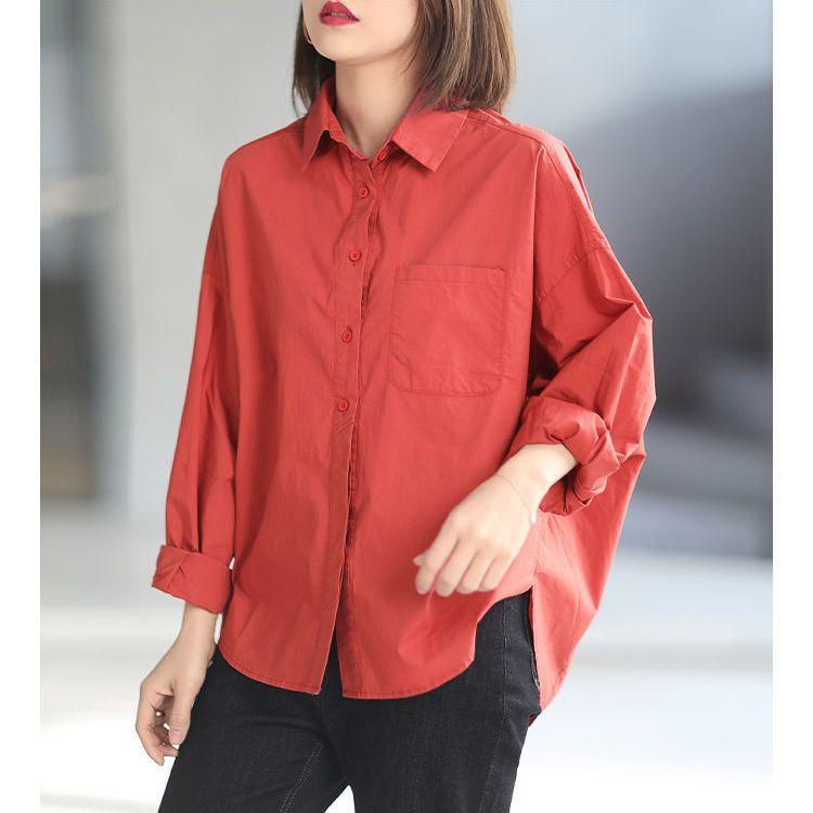Spring Loose Casual Solid Color Casual Women Shirts 3D Cut Ladies Autumn Long Sleeve Tops