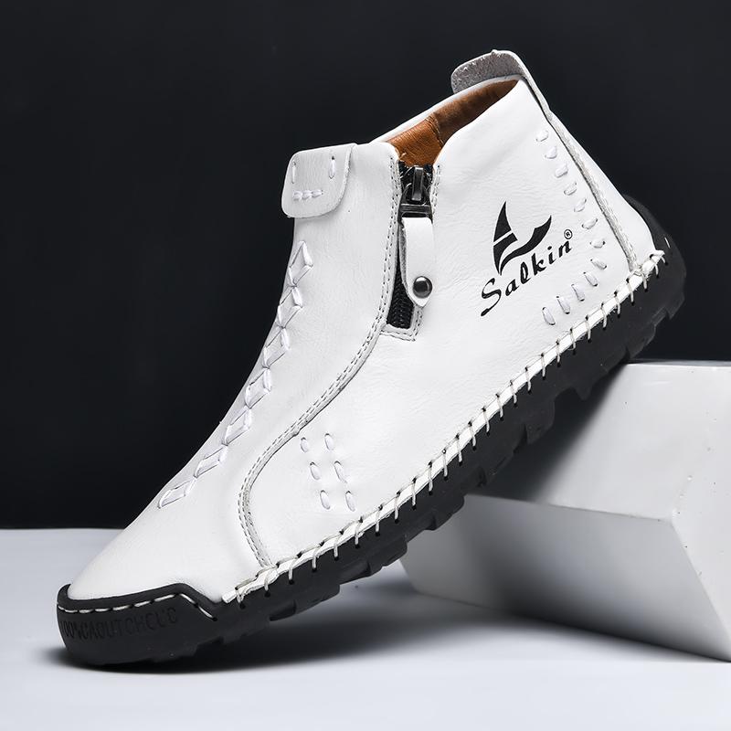 New Winter Handmade Leather Men Boots Outdoor Zipper Design Sneakers Man Breathable Casual Leather Shoes Men Ankle Boots Slip On
