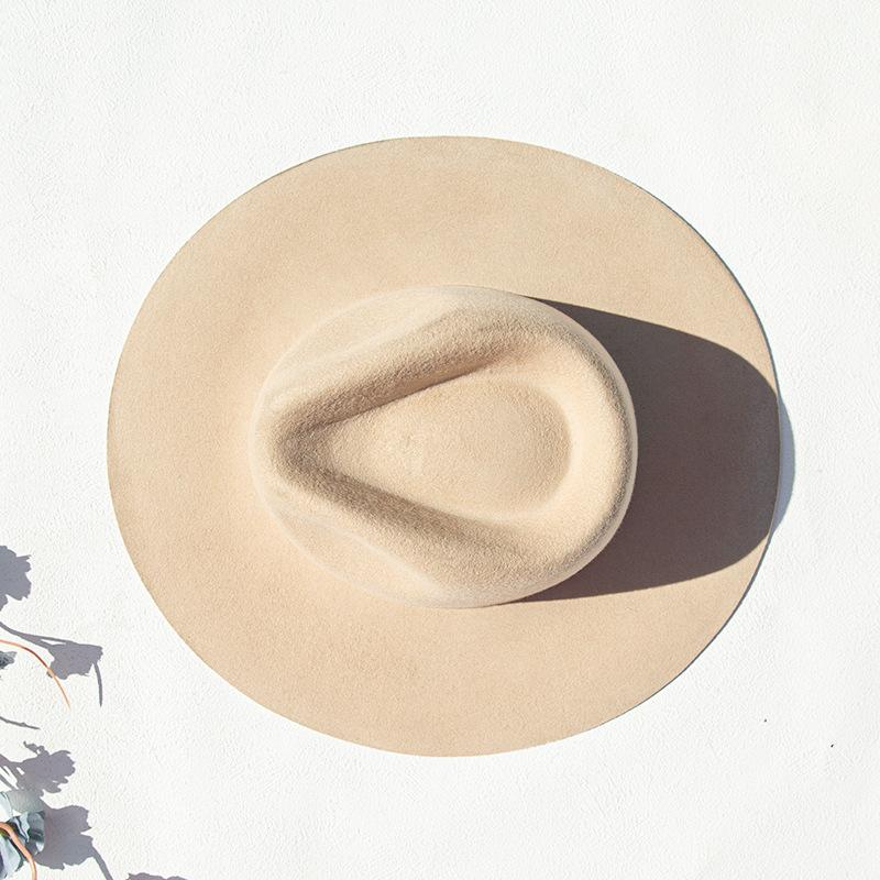 Men'S Large Size 100% Wool Fedoras Hat Women Vintage Western Jazz Cowboy Hat Autumn Winter Big Head Wide Brim Felt Hat 56-62Cm