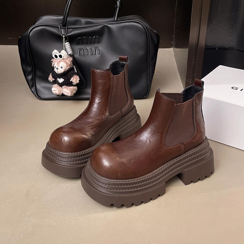 Thick-soled heightening Chelsea boots new thick heel small cigarette tube short boots British Martin boots women's