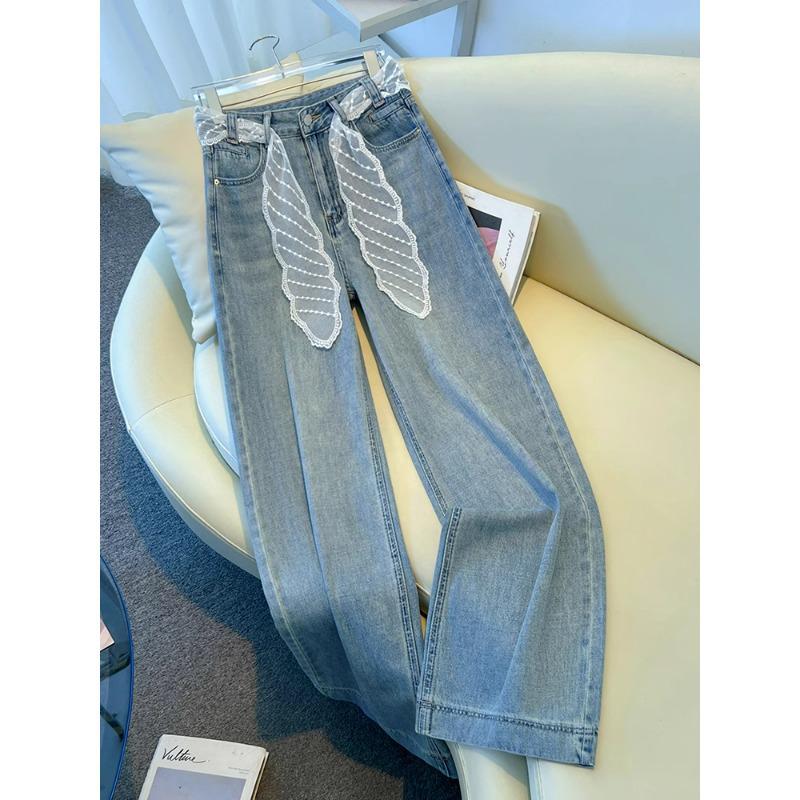 

Spring 2025 Women s Lace Straight-Leg Jeans - American Retro Slimming Pants, Super Hot Narrow to Wide-Leg Fit 26/S (85-95 lbs)