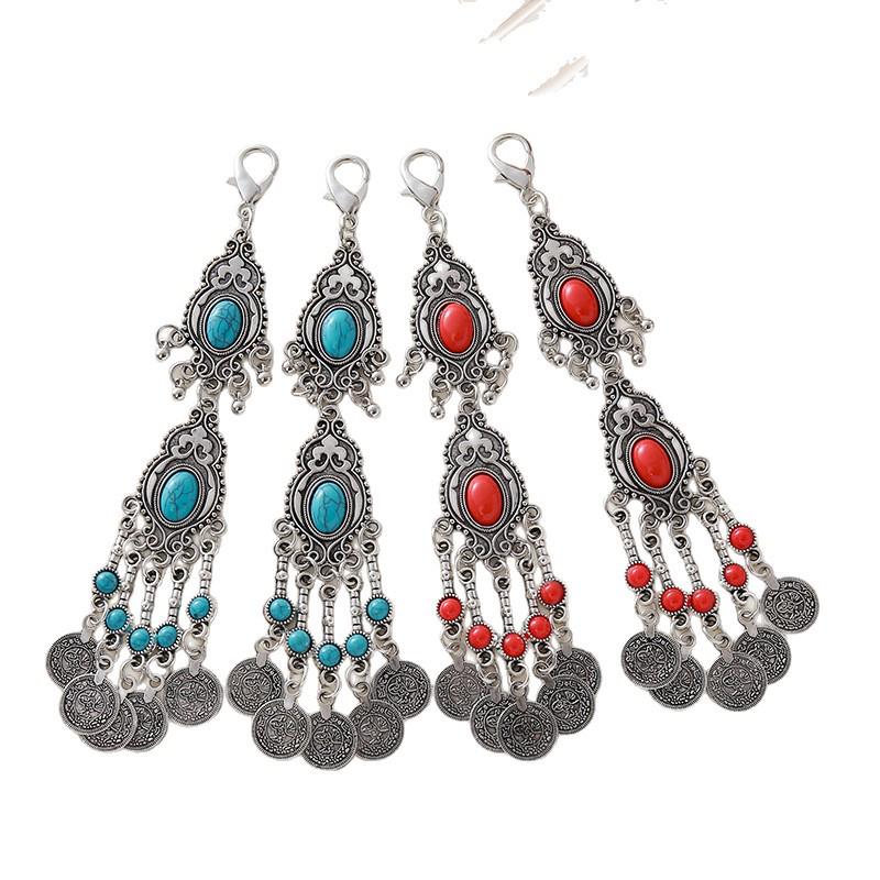 Kazakh Princess Tassel Keyring: Ancient Style Alloy Backpack Pendant & Hair Accessory with Lobster Clasp