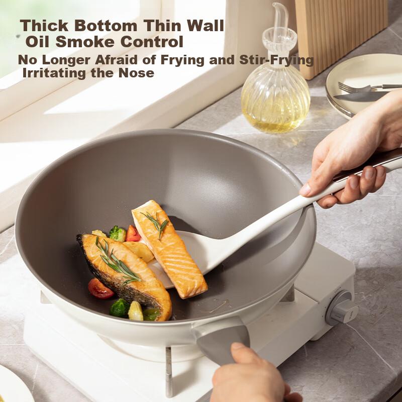COOKER KING Non-Stick Wok, Easy to Clean, Low Smoke, Flat Bottom Frying Pan, 32cm, Compatible with Induction Cookers, Ceramic Crystal CJ32CG
