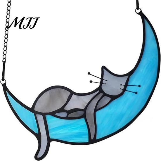 Cat Wall Art Acrylic Hanging Pendant with Chain, Animal Ornament for Window Light Translucent Decor, Cute Lover Gift Home Room Decoration Decor