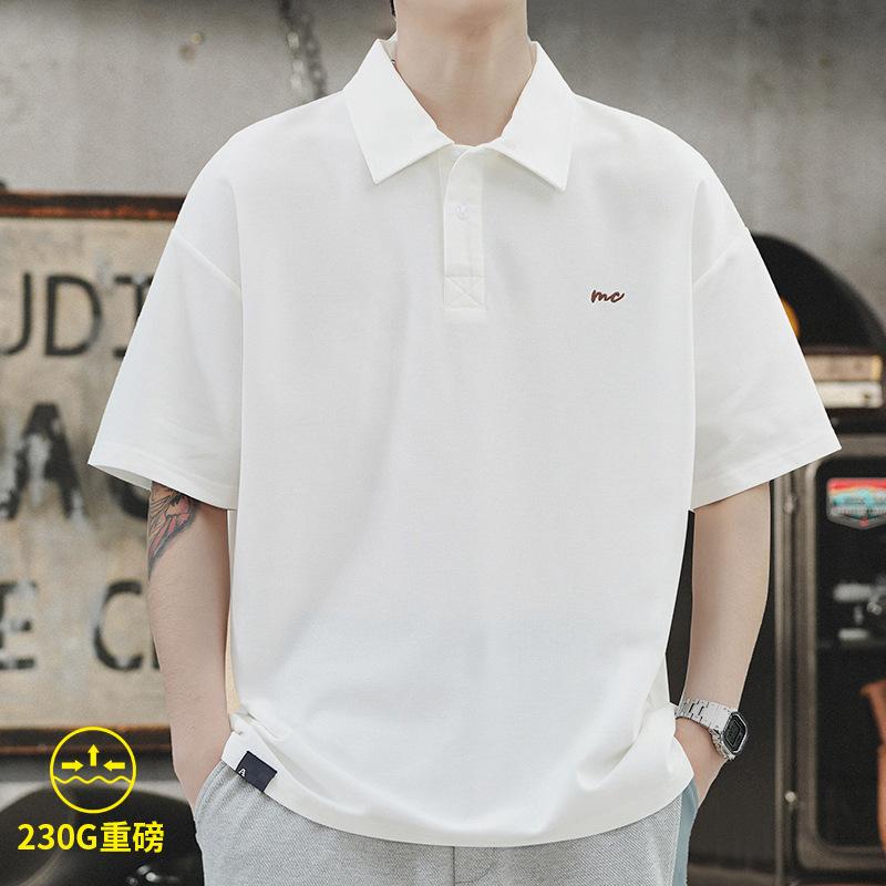 Men Mini Embroidery Skipper Collar Short Sleeve Polo Shirt Casual Loose Fit Top