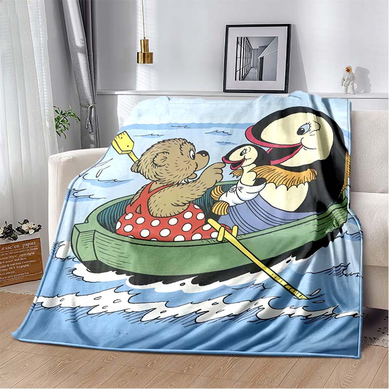 Miś Uszatek Brown Bear Red Polka Dot Overalls Soft Flannel Throw Blanket Background Warm Sofa Bed Decor Cover For Cartoon Fans
