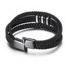 Mens Handwoven Leather Stainless Steel Bracelet Vintage Hip Hop Style Adjustable Length