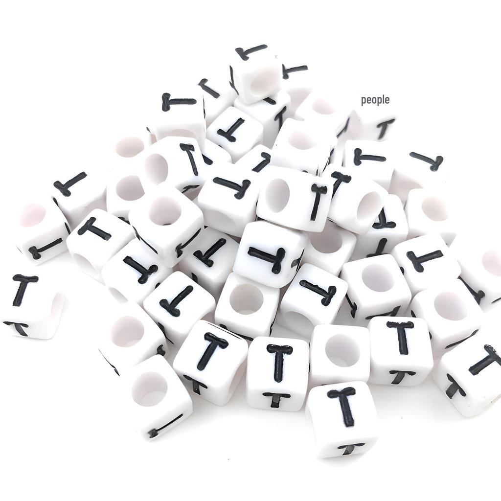 6x6mm Black Letter Beads On White Acrylic Squares for DIY Jewelry and Creative Accessories