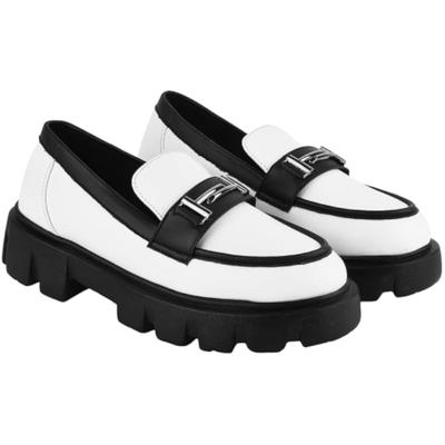 Shoetopia Front Buckle Detailed White Loafers For Women & Girls /Uk5-Eu38