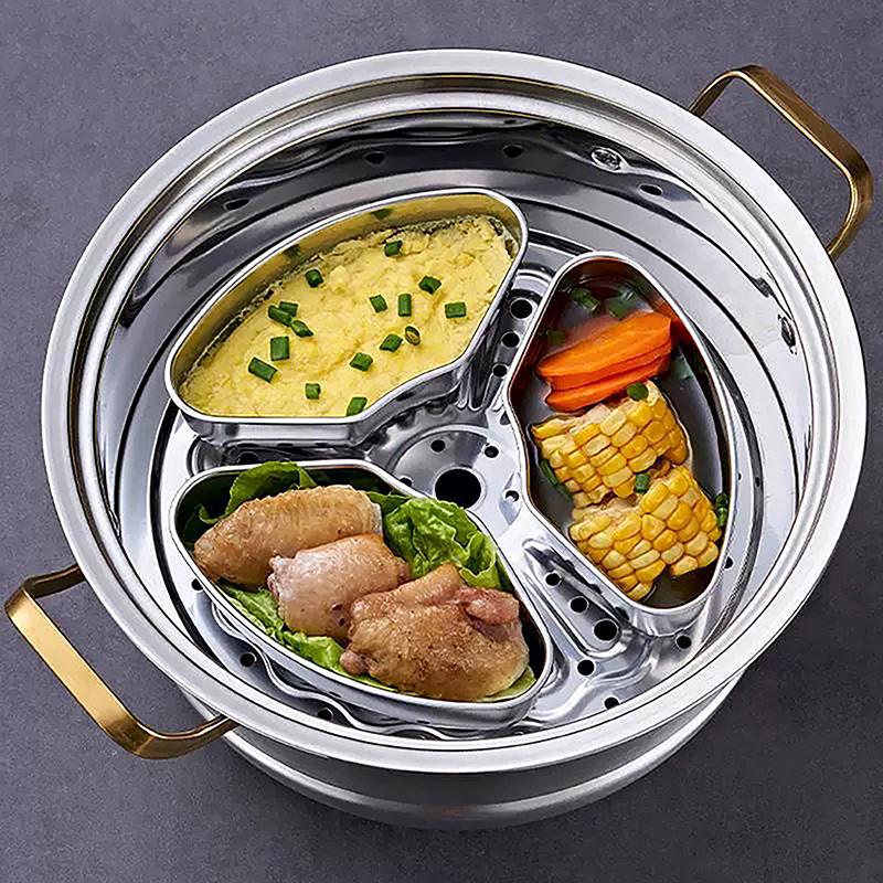 1Pc Stainless Steel Steaming Plate Fan Shaped Divided Steaming Plate Household Food Steaming Bowl Kitchen Accessories