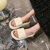 Thick-soled cool slippers women's 2025 new summer wear one-word beach slippers enlarged and widened sandals