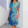 Women Vintage Short Sleeve 3d Print Midi Dress Comfortable Beach Dresses