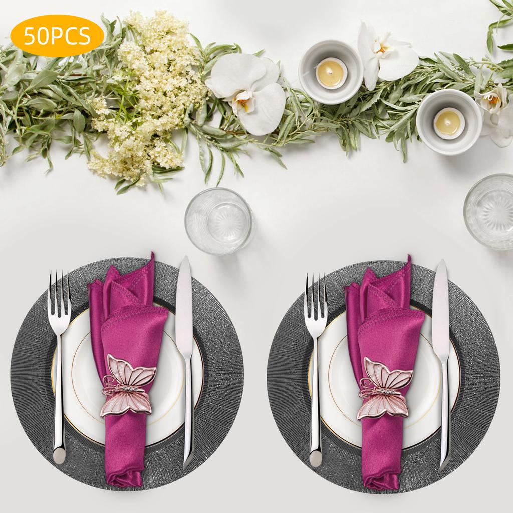 50-Pack Black Disposable Charger Plates, 13-Inch Round Plastic Tray for Wedding Party Catering, Dessert Plates Set for Events