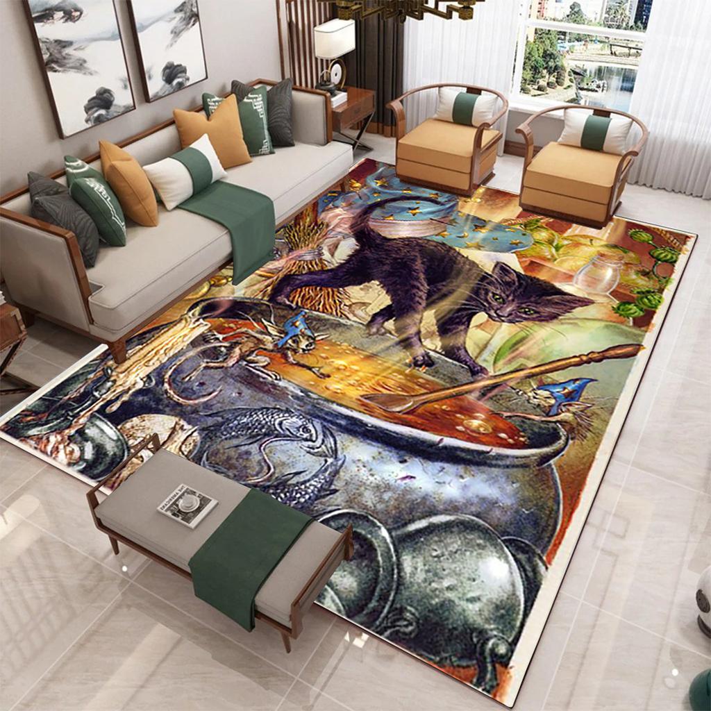 Cartoon Cat Pattern Carpet Mat Large Carpet Decoration Room Living Room Bedroom Household Floor Mat Handsome Mage Cat Carpet