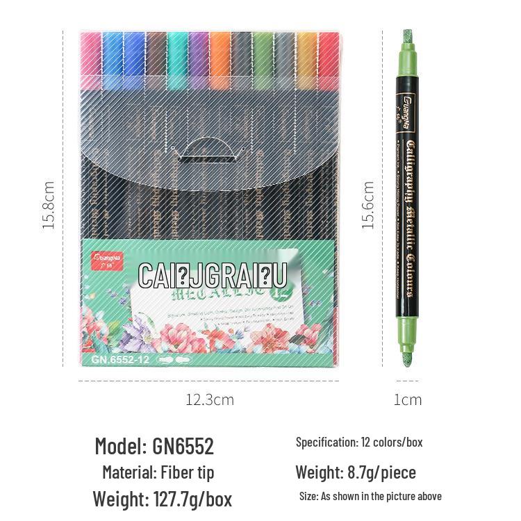 24 Color Metallic Double-Ended Wide Tip Water-Based Erasable Paint Marker Pen for Art