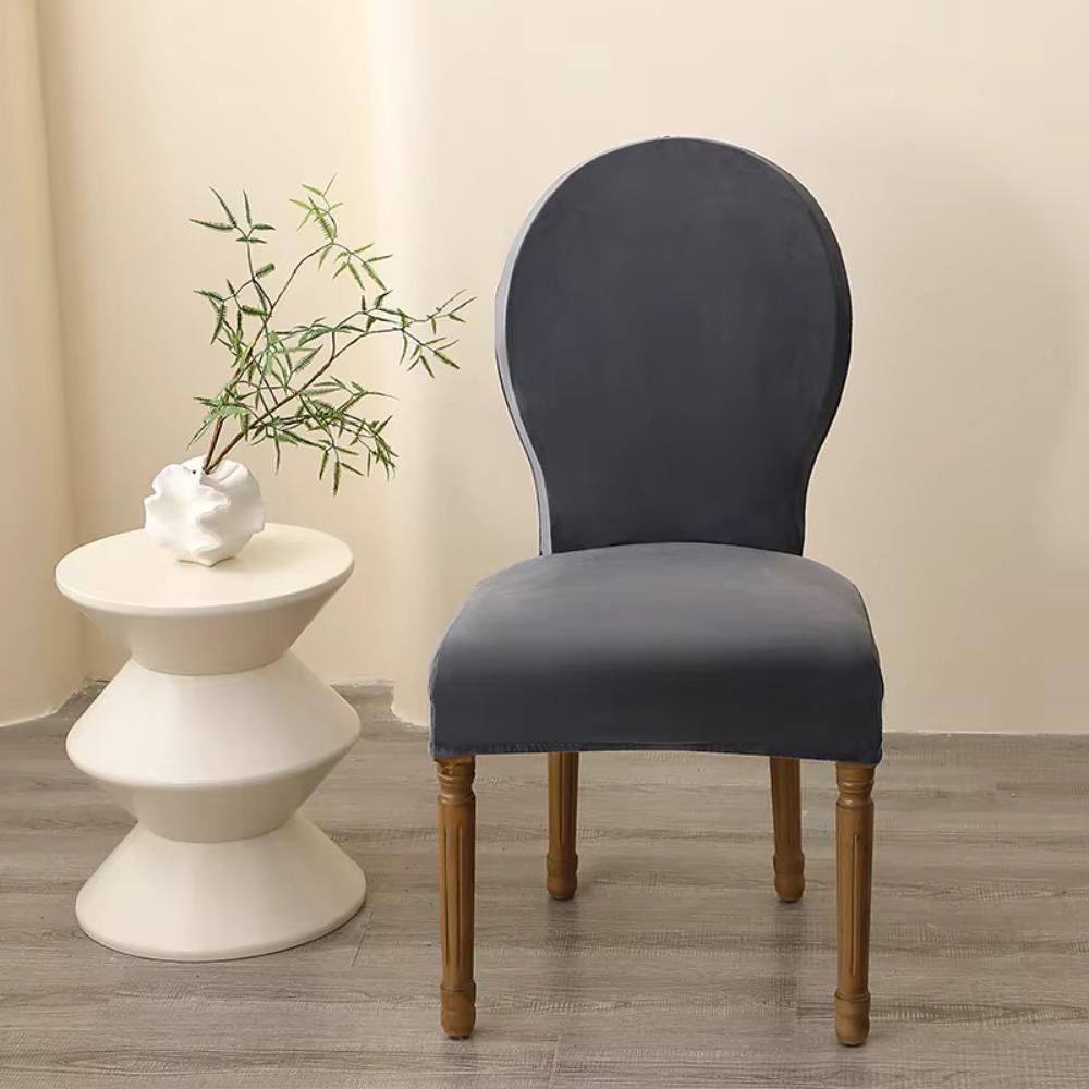 Thickened Velvet Round Back Dining Chair Cover Solid Color Protective Seat Case Hotel