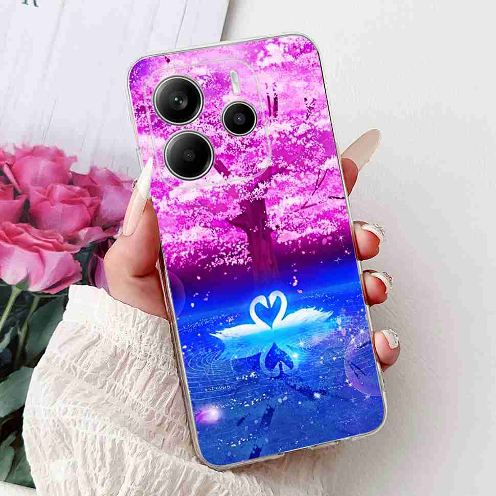 For Xiaomi Redmi Note 14 Pro 5G Case Beautiful Flower Heart Cover Soft Silicone Casing For Redmi Note 14 Note14 4G Cover Coque