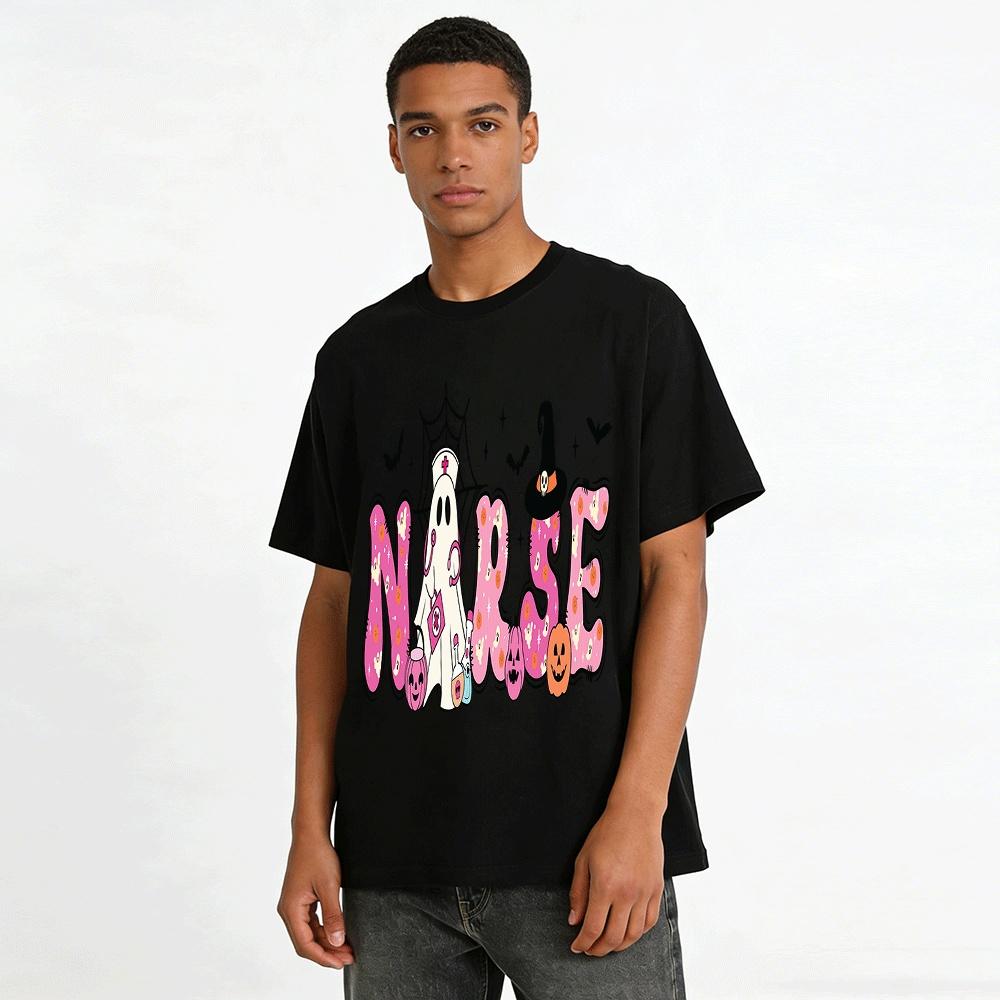 Halloween Ghost Nurse Themed Print Casual Top Pure Cotton T-shirt
