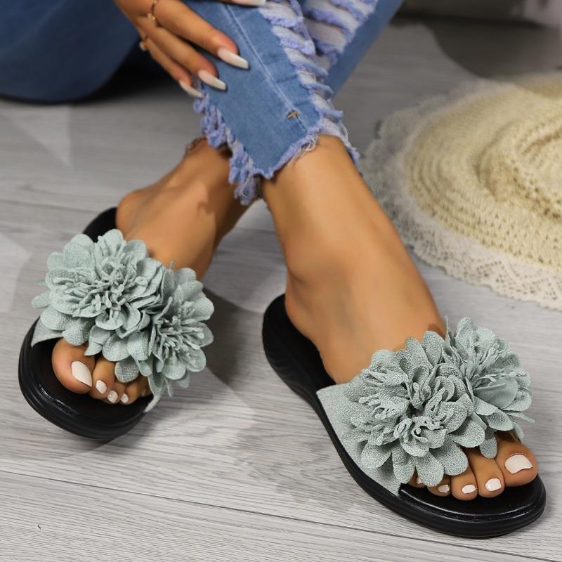 Fashion Fashionable Wedge Sandals for Women 2024 Summer New Beach Thick-soled Flower Decorated High-heeled Slippers for Women Large Size