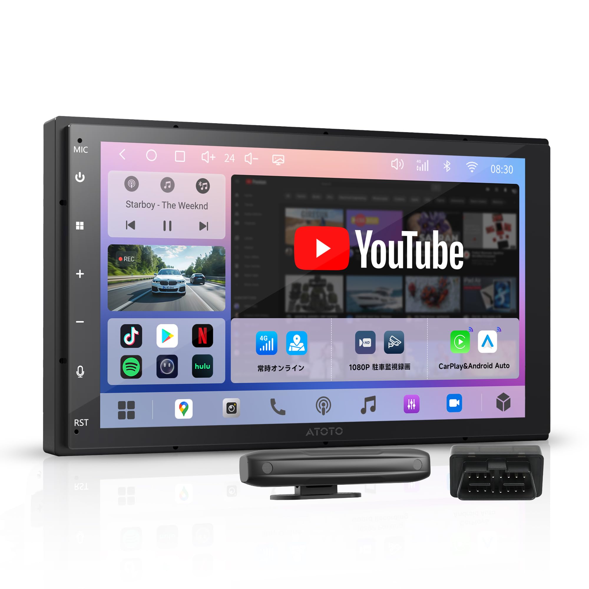 

ATOTOEXCEL A7 QLED Display Android Navigation System with 4G and Bluetooth Tethering Wireless Auto Agentic AI Compatible Parking Monitoring 4V RCA
