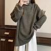 Pullovers Women Long Sleeves Autumn Winter Cotton Blouse Oversized Comfortable Stretch  Solid Color Half-high Neck Loose Tops