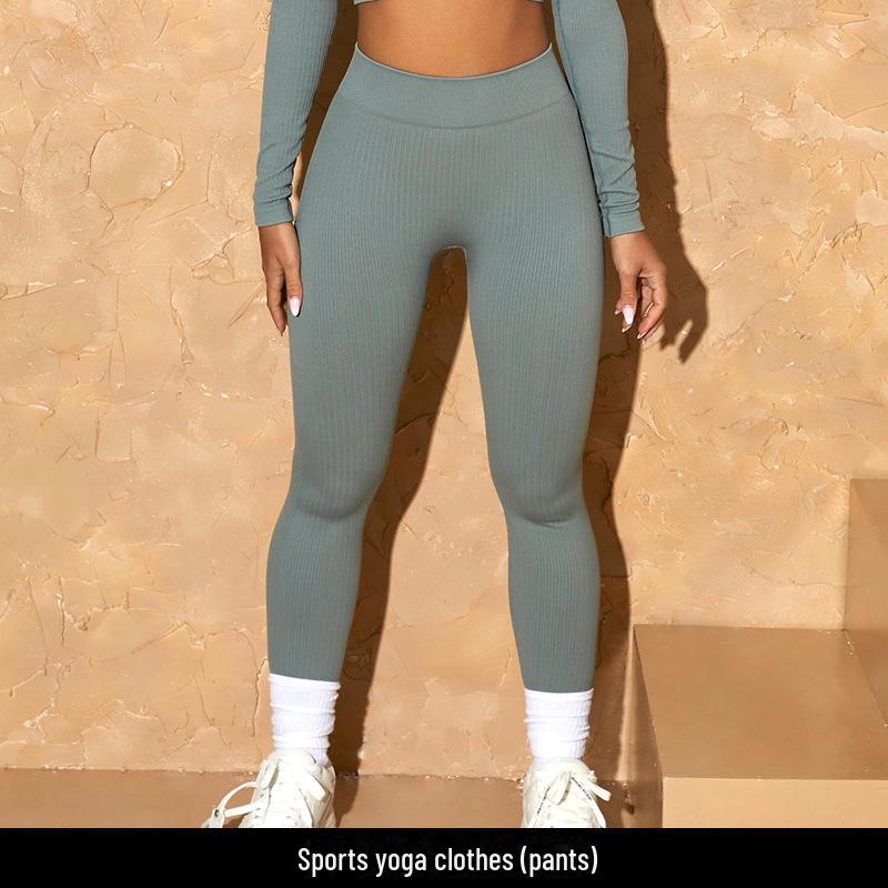 Seamless European and American Yoga Outfit: Sports Underwear, Long Sleeve Vest, and High Waist Pants for Women