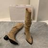High Heel Suede Western Medium Boots Women's Season Fleece Pointed Pile Long Tube Knight Boots