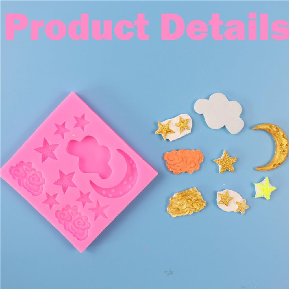 2 Pcs Moon and Star Molds Silicone, Moon Star Cloud Chocolate Molds, Cloud Fondant Mold for Chocolate Candy Baking Sugar Cakes Decorating