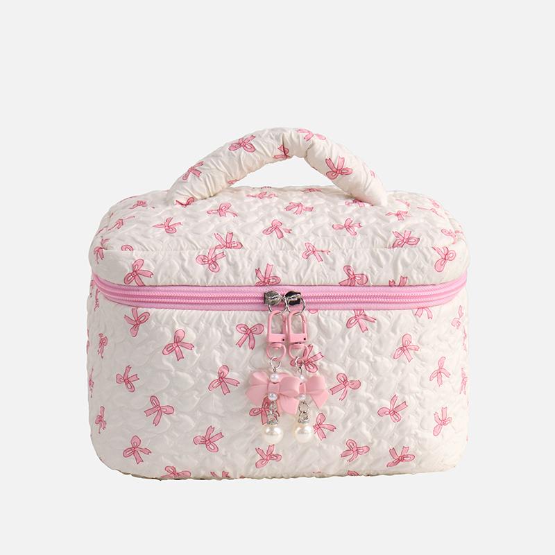 

WTEMPO Elegant Bow Printed Makeup Bags Large Capacity High-end Women s Nail Care Handbags Travel Cosmetics Storage Bags Double Head Zipper Purses 1pc рожевий