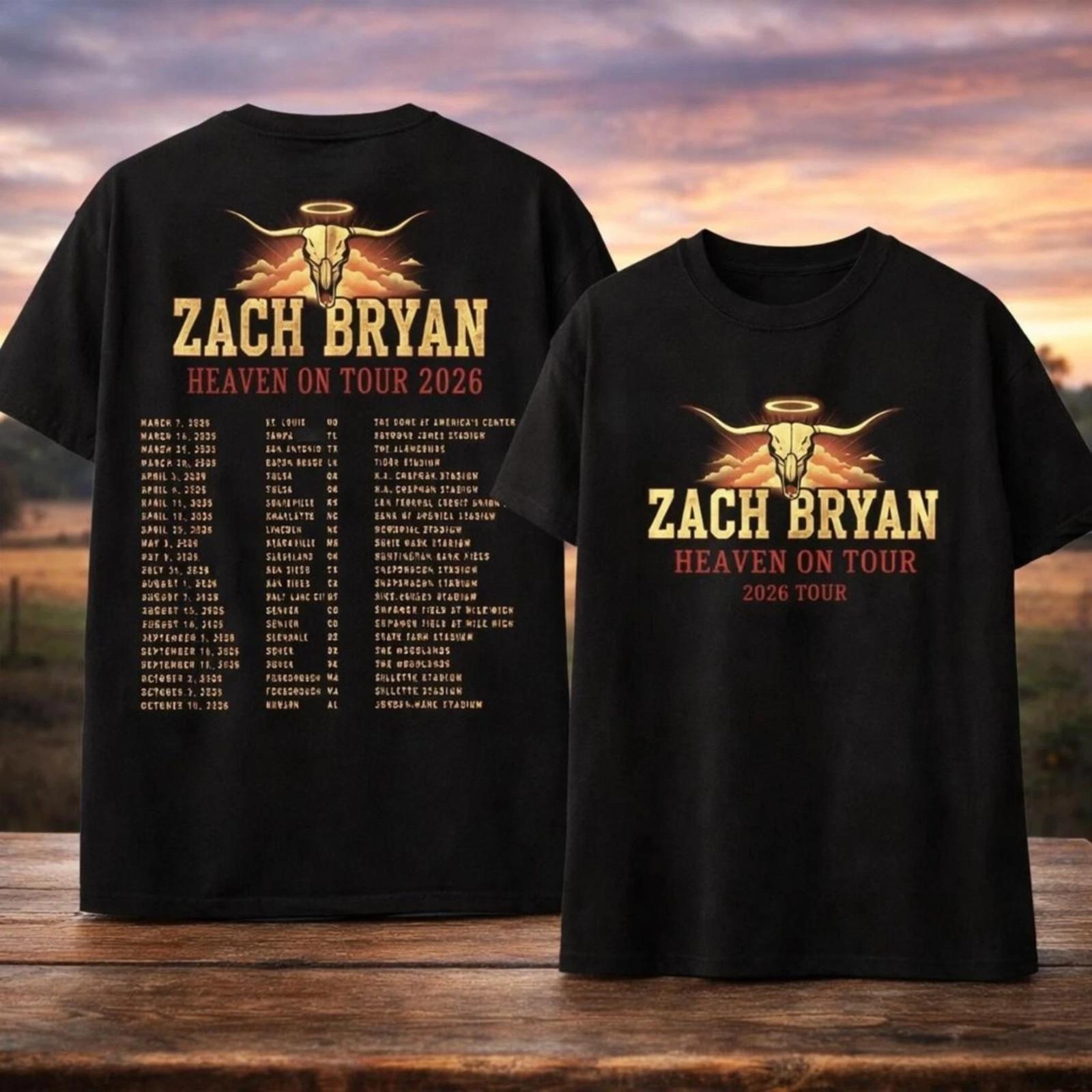 Zach Bryan 2026 Tour Shirt Heaven On Tour Country Music Mens Black Tee XXXL