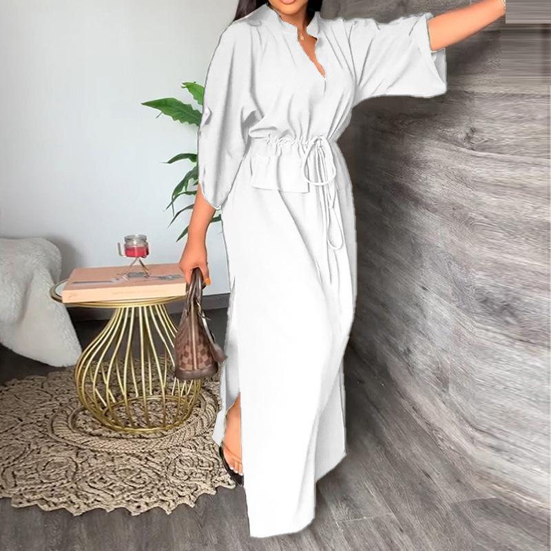 

HNXC Spring Women s 3/4 Sleeves Wear Features An Elegant and Fashionable Solid-color Long High-waisted Dress for Women XXXL белый