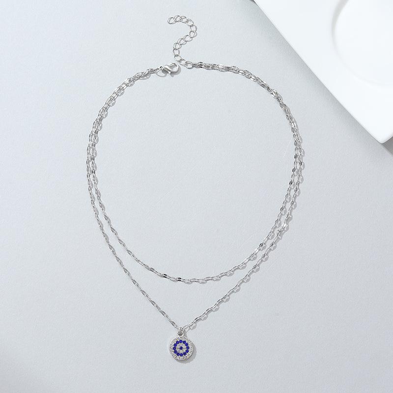 JMXD-Crystal Jewelry Devil's Eye Double Necklace Fashion Personality Alloy Pendant Clavicle Chain