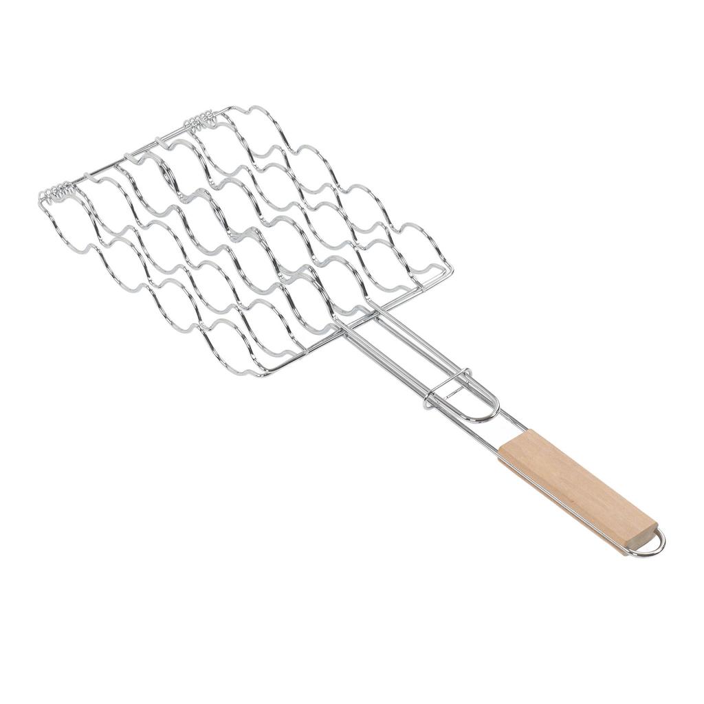 Corn Grilling Basket Stainless Steel Beech Wood Handle Even Heat Distribution 4 Corns Capacity Grilling Holder for