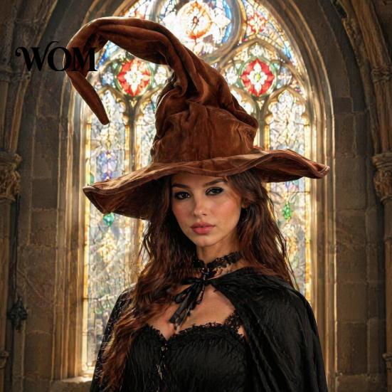 Decorative Hat for Holiday Events Witch Women, Large Ruched Velvet Wizard Halloween Party, Cosplay Costume, Stage Performance Accessory Lightweight