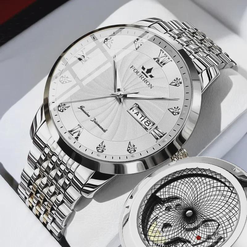 Men's Diamond Quartz Watch with Luminous Double Calendar