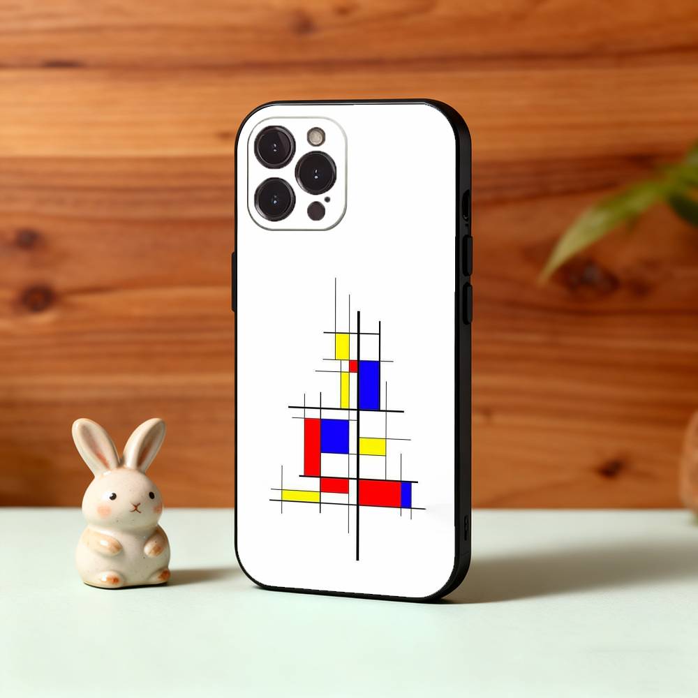 Mondrian-Bauhaus Abstract Shapes Phone Case For iPhone17,16,15,14,13,12,Plus,Pro Max, 5G Others Soft Black Cover