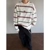 T-shirt a maniche lunghe a righe oversize da uomo - Vestibilità larga in cotone con girocollo Stile Retro Americana Abbigliamento casual autunnale