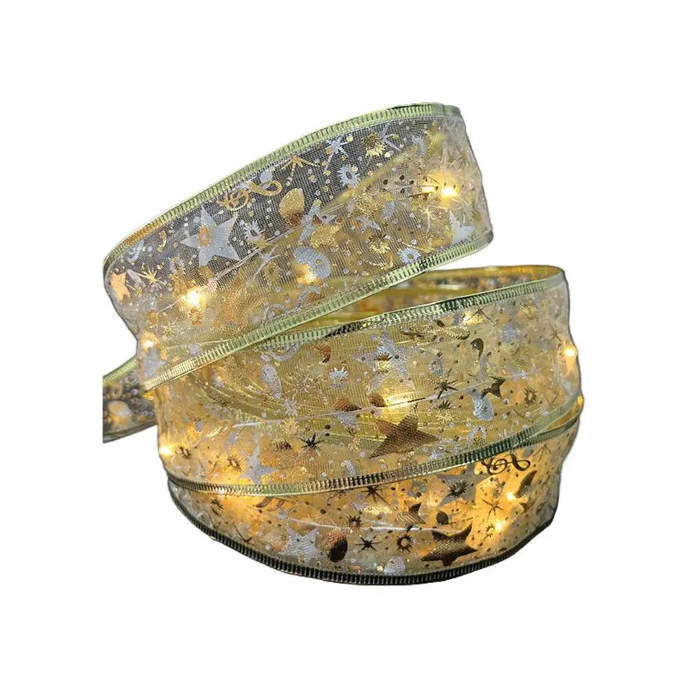 Christmas Ribbon Fairy Light LED DIY Bows String Light Tree Ornaments For Home Bows Lamp String New Year Festival Gifts 202 I7N3