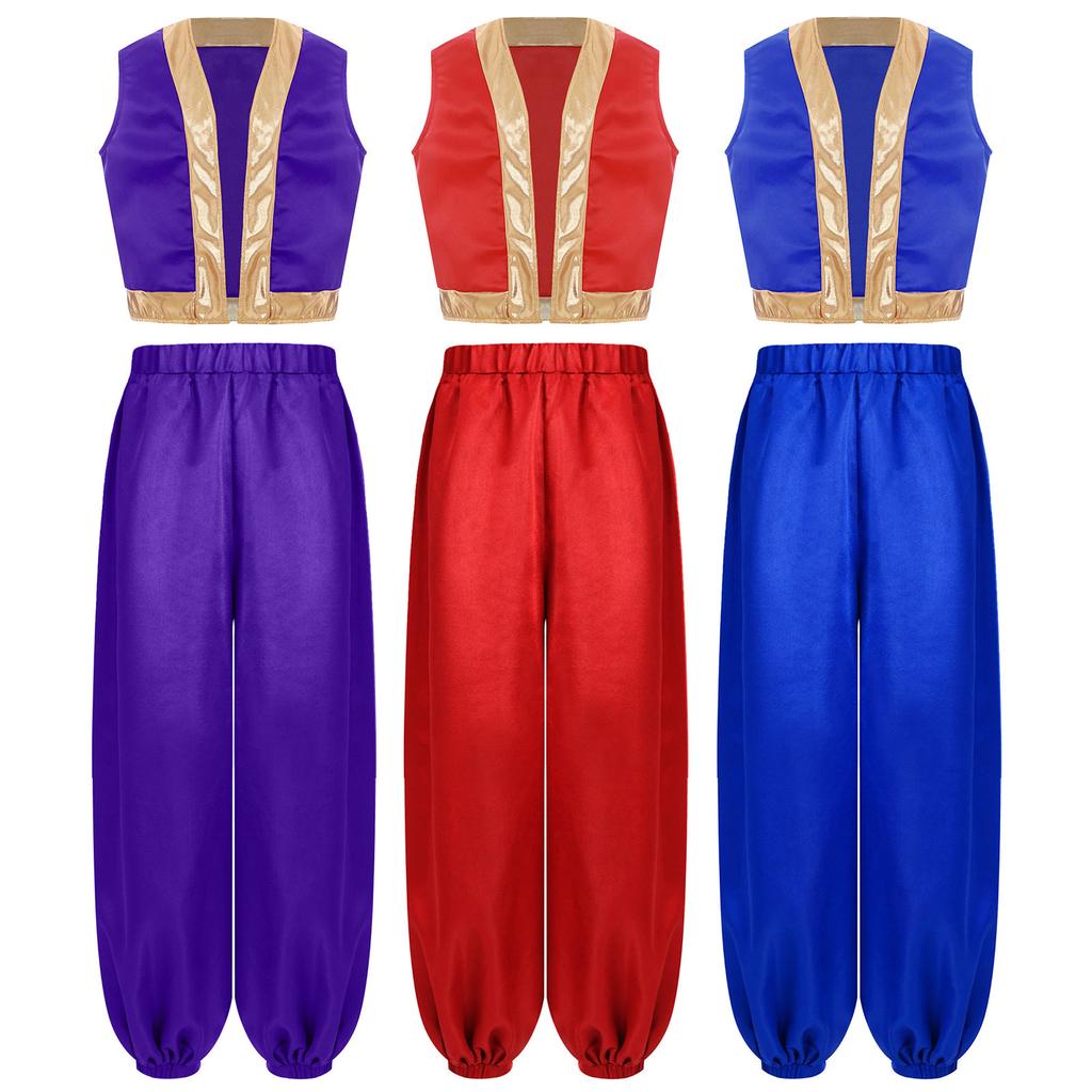 Children's Arab Prince Costume Kids Vest Pants Suit Boys Arabian Halloween Fancy Dress