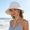 100% Katoen Zonnehoed met Brede Rand voor Dames, Strandhoed met UV-Bescherming en Verstelbaar Windtouwtje, Opvouwbare Ademende Zomerpet