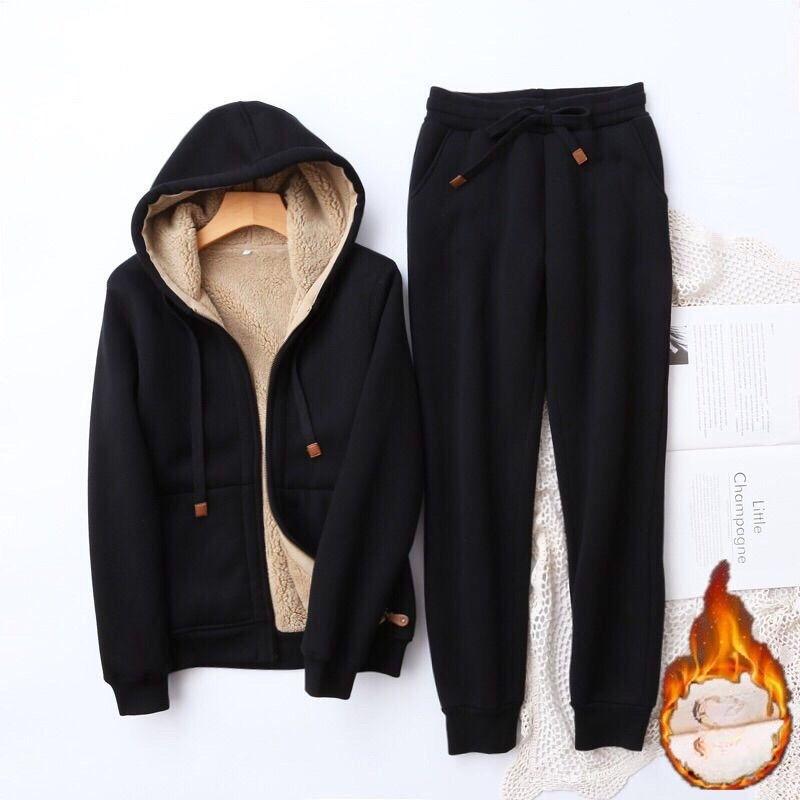 Combinaison de Sport Épaisse en Velours Style Coréen pour Femmes Grandes Tailles Automne Hiver Ensemble Deux Pièces Décontracté Amincissant Lâche Style Occidental