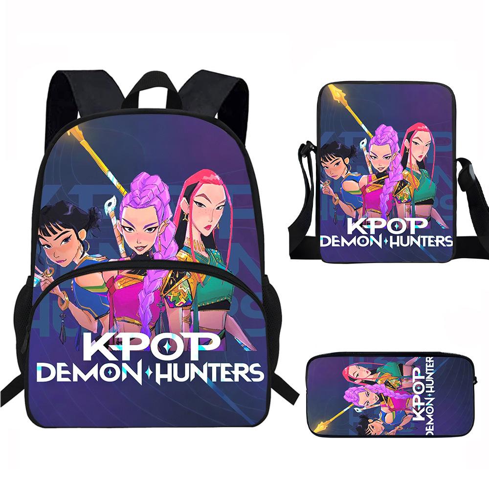 K-Pop Dämonenjäger 3-teiliges Schülerrucksack-Set Anime-Thema Trendiges bedrucktes Rucksack-Set