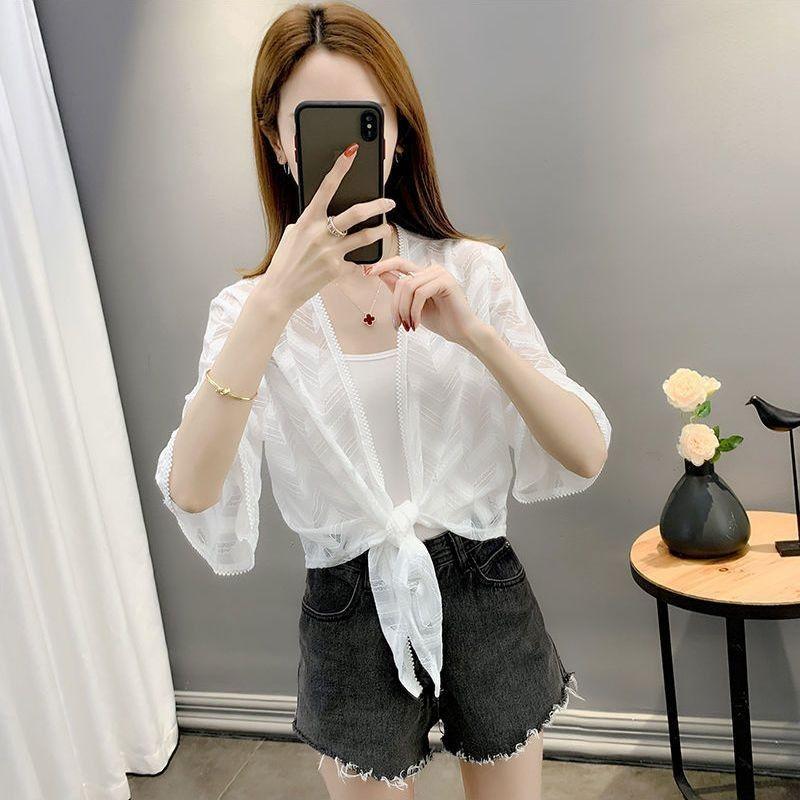 

Ажурный шифоновый кардиган, солнцезащитная куртка для лета в паре с кружевной тонкой верхней одеждой, женская шаль 2XL белый