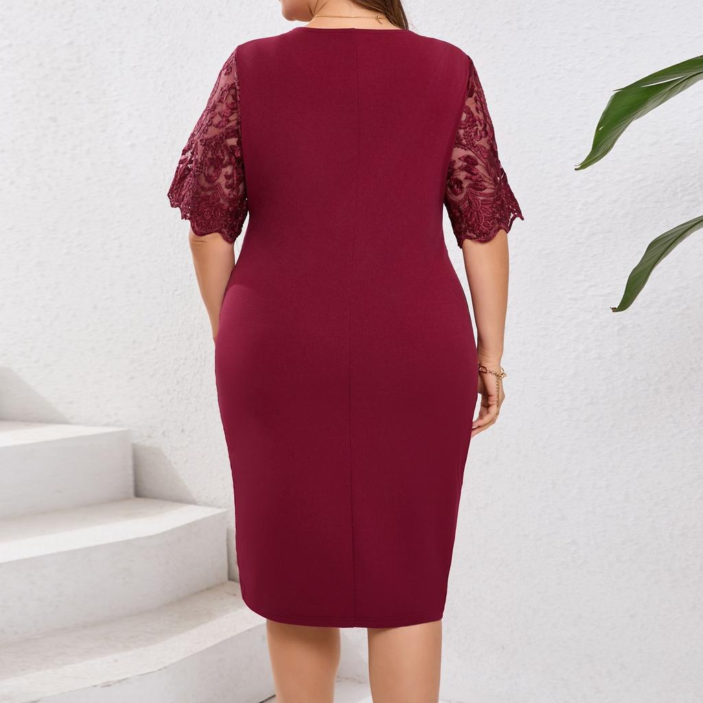 Women's Bead Patchwork Irregular Plus Size Hip Hugging Dress