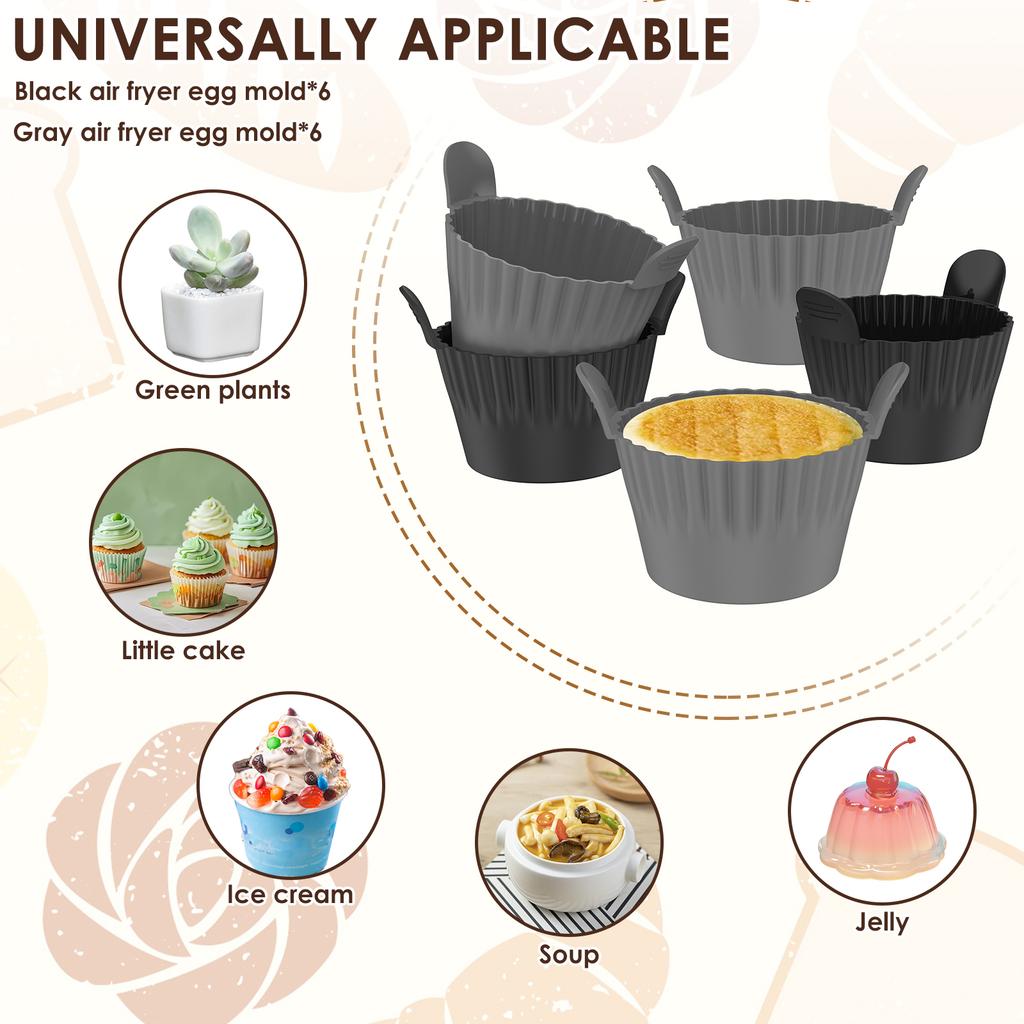 12 ks Silikonové kelímky na vejce do horkovzdušné fritézy Silikonová forma na vaření vajec Kelímek na pečení cupcakeů a dortů Kelímky na pudink a tartaletky Forma na vejce Ramekiny Vložky do muffinů