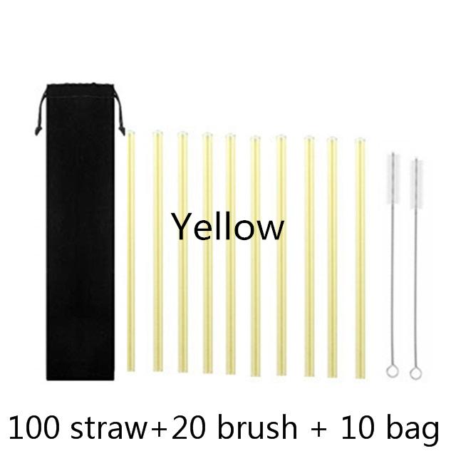 100Pcs Reusable Drinking Glass Straws 20cmx8 mm For Smoothies, Tea, Juice --10Pack With 20Pcs Cleaning Brush Barware